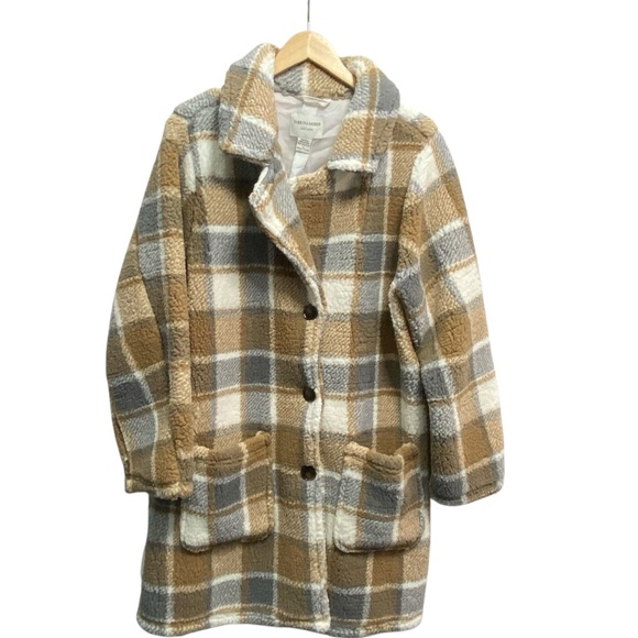 Sabrina Lauren Neutral Plaid Tan Gray Teddy Coat - Women’s Size 1X NWT - Picture 9 of 12